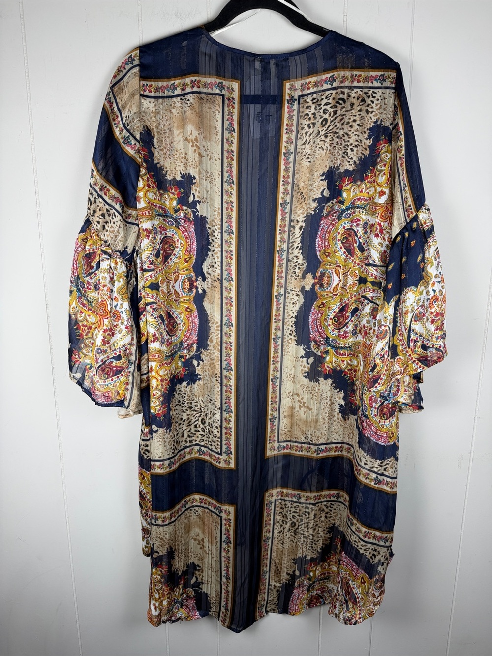 Umgee NWT Boho Paisley Open-Front Kimono Sheer Bell Sleeve Patchwork Print Large - Picture 5 of 11